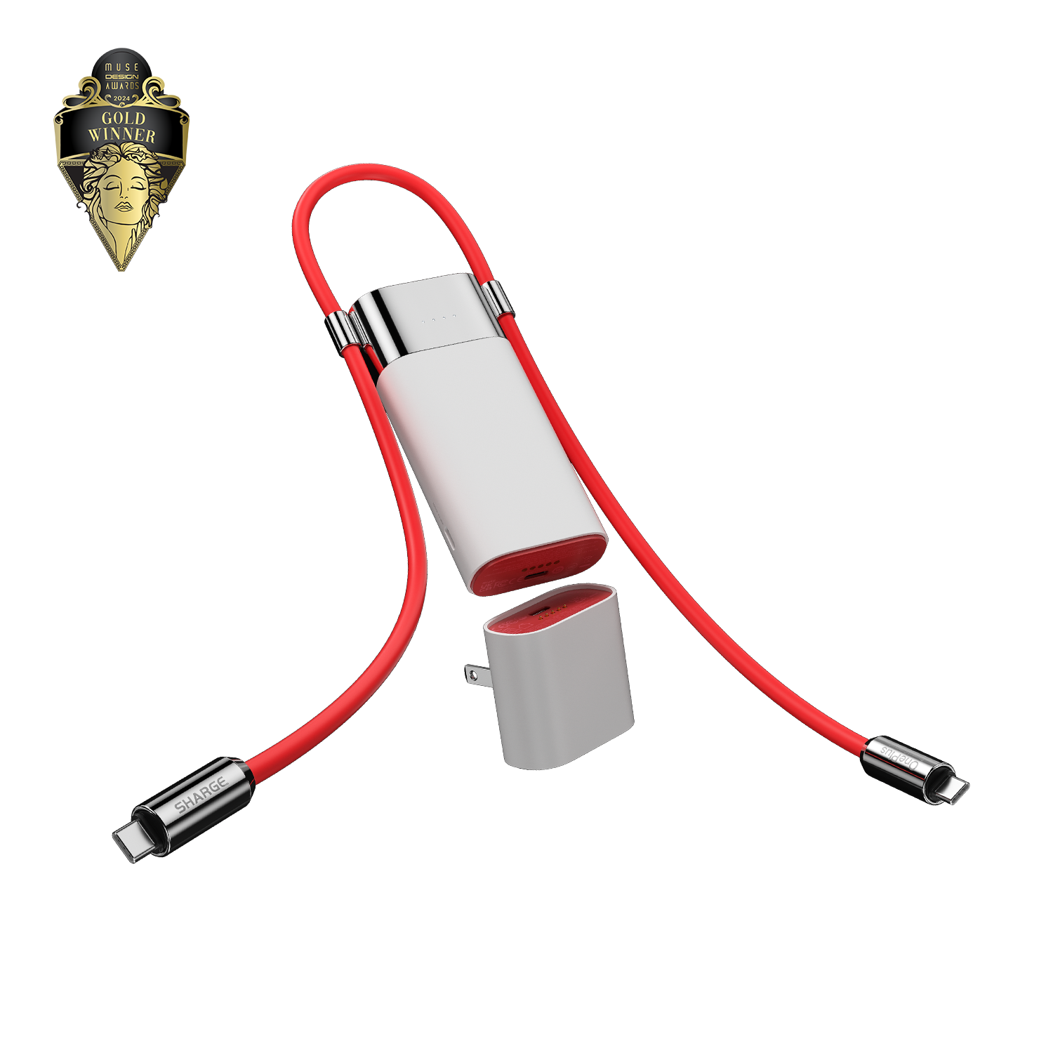 sharge 3 in 1 Power Bank PD 40W Fast Charging 10000mAh Portable Charger with Red Cable SUPERVOOC 55W 36Wh Battery Pack for iPhone 16/ OnePlus 12/11/Open/Nord Series