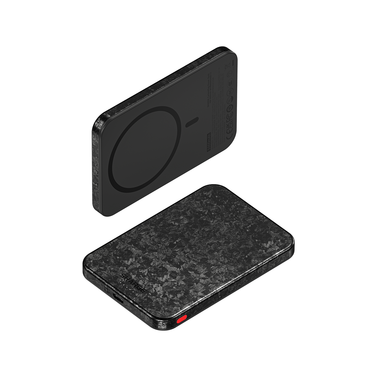 sharge CarbonMag Magsafe Power Bank Slim Magnetic Portable Charger 5000mAh, Lightweight Carbon Fiber 20W PD Fast Charging, Battery Pack for iPhone 16 Pro Max/15/14/13 Series Black