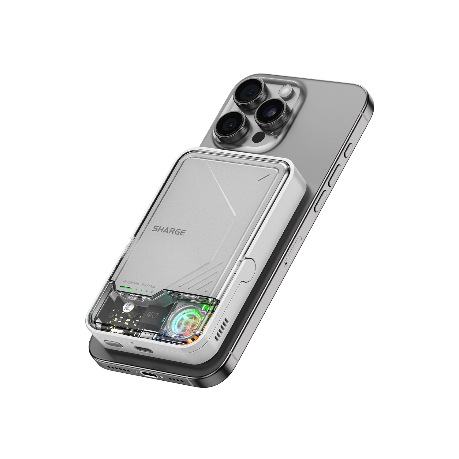 sharge ICEMAG 2 MagSafe Power Bank, 15W Qi2 Magnetic Portable Charger with Active Cooling 10000mAh Battery Pack with Foldable Stand Transparent, Compatible for iPhone 16/15/14 Series, Galaxy Pixel