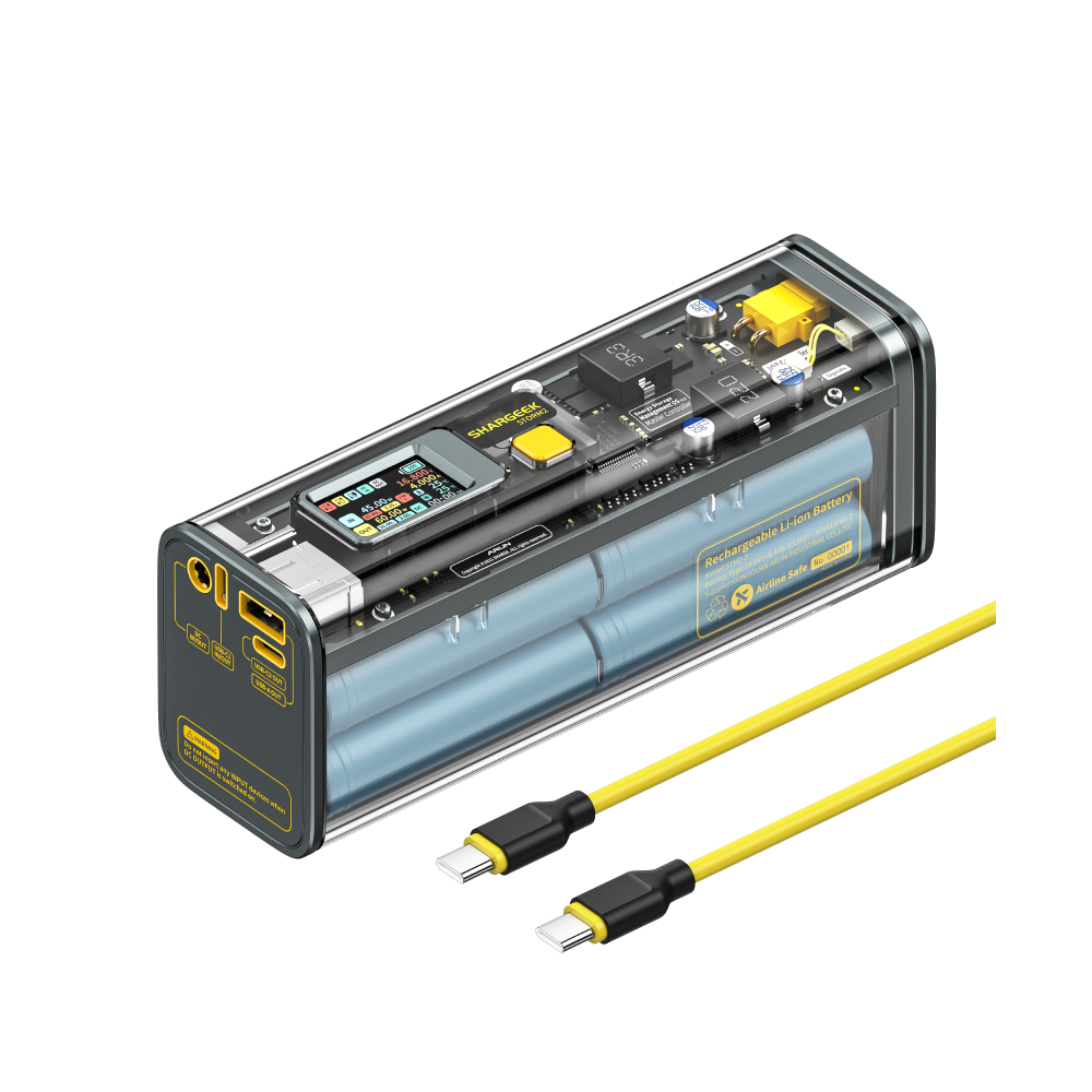 Shargeek 100 Portable Charger, Storm 2 100W 25600mAh Laptop Power Bank with DC Port, World's First See Through Battery Pack with Screen for MacBook Pro, iPhone 16/15/14 Samsung Galaxy Google Pixel