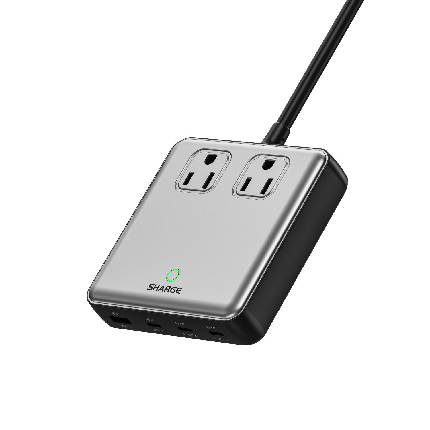 charger: Power up to 6 devices simultaneously: AC × 2, USB-C × 3, USB-A Port 1