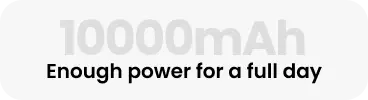 Text '10000mAh Enough power for a full day' on a white background