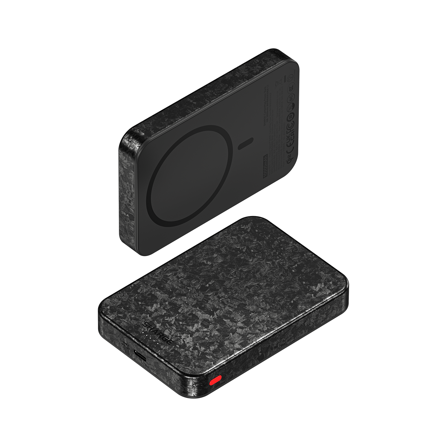 sharge CarbonMag Magsafe Portable Charger 10000mAh Qi2 Certified Magnetic Carbon Fiber Power Bank Lightweight PD20W Fast Charging Battery Pack for iPhone 16/15/14/13/12 Series Black