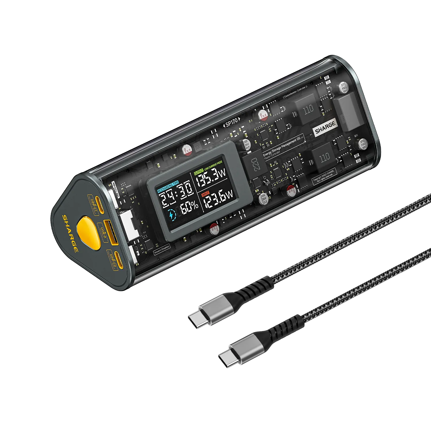 SHARGEEK 170 Power Bank, 140W PD3.1 Portable Charger 24,000mAh/ 84.6Wh with Smart Display, 170W Total Output Battery Pack for MacBook Pro iPhone 16/15/14 Series