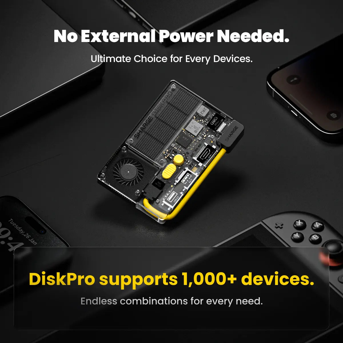 SHARGE Disk Pro( 5-in-1, 10Gbps, 4TB,Active Cooling)
