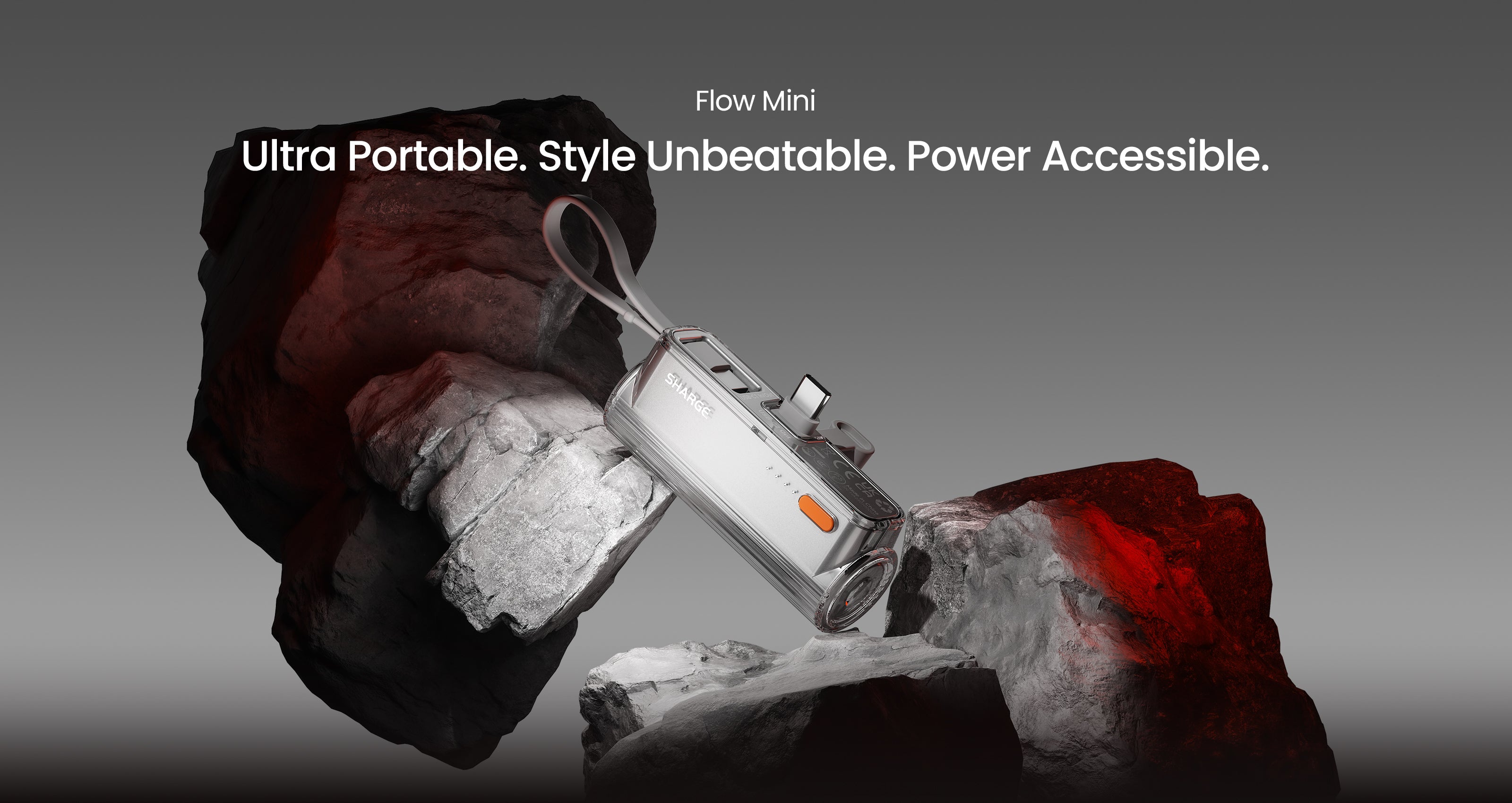 Flow Mini Portable Charger Power Bank Built-in USB C Cable