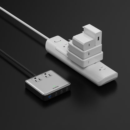 SHARGE 6-in-1 USB C Charging Station 100W GaN Power Strip PD Desk Charger with 5 ft Cord 2 AC 3 USB C Port 1 USB A Port Charger for Home Office Travel