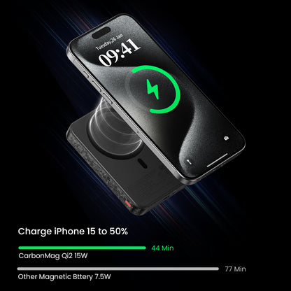 sharge CarbonMag Magsafe Portable Charger 10000mAh Qi2 Certified Magnetic Carbon Fiber Power Bank Lightweight PD20W Fast Charging Battery Pack for iPhone 16/15/14/13/12 Series Black