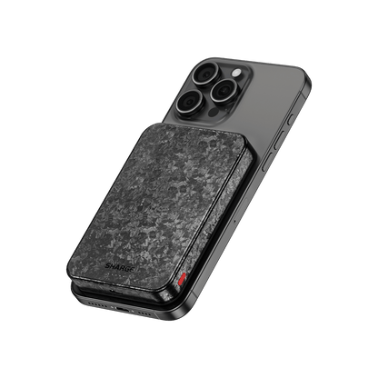 sharge CarbonMag Magsafe Portable Charger 10000mAh Qi2 Certified Magnetic Carbon Fiber Power Bank Lightweight PD20W Fast Charging Battery Pack for iPhone 16/15/14/13/12 Series Black