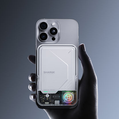 sharge ICEMAG 2 MagSafe Power Bank, 15W Qi2 Magnetic Portable Charger with Active Cooling 10000mAh Battery Pack with Foldable Stand Transparent, Compatible for iPhone 16/15/14 Series, Galaxy Pixel