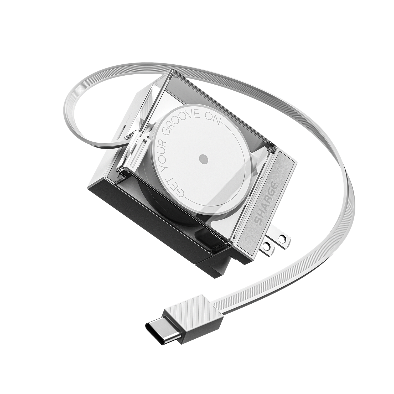 SHARGE Retractable 65W USB C Charger, GaN Power with USB C Cable,Multi-Device PD Fast Charging for MacBook Pro/Air, iPhone 16,Pixel Book, iPad Pro White